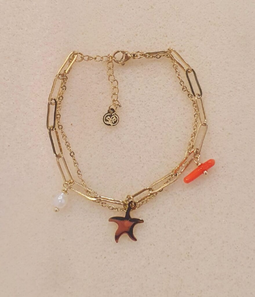 Pulsera doble en acero con colgantes (0401000002)