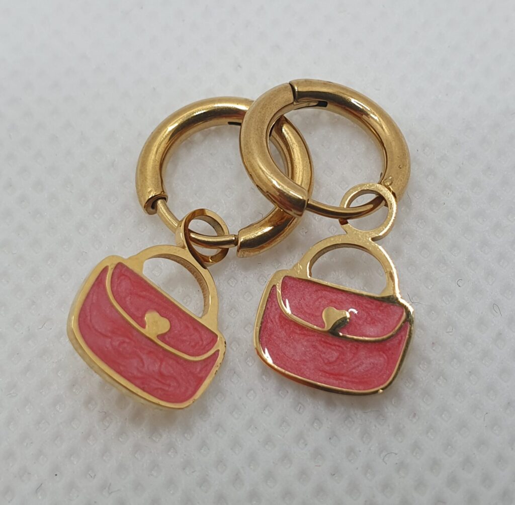 Pendientes de acero con baño de oro y esmalte, cartera (0101000036)