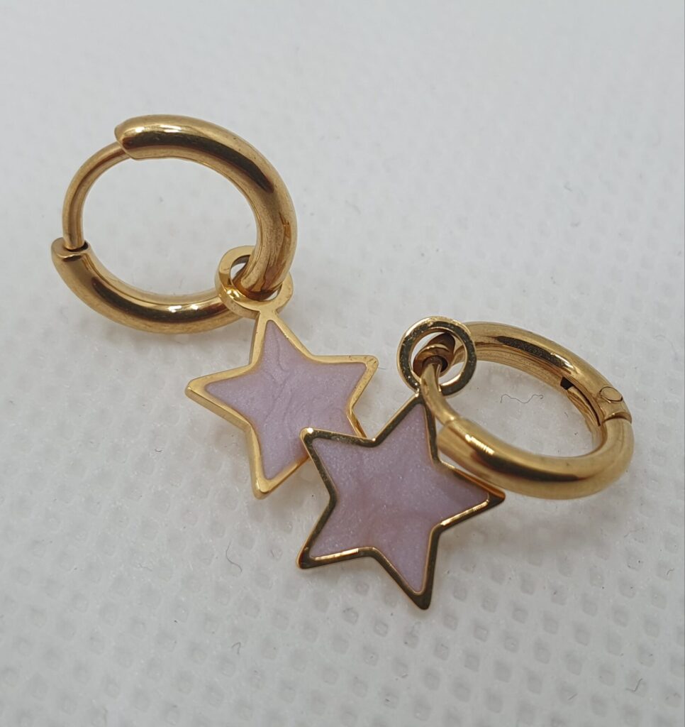 Pendientes de acero con baño de oro y esmalte, estrellas (0101000030)