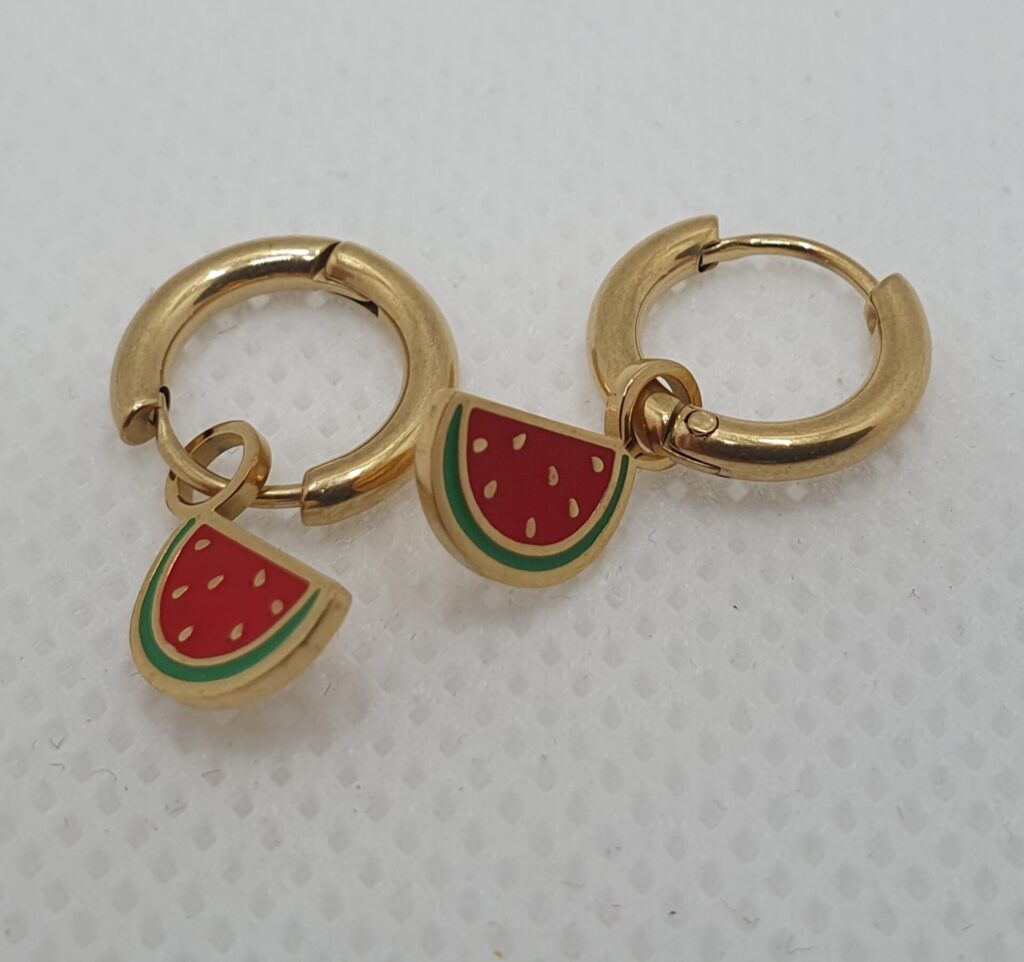 Pendientes de acero con baño de oro y esmalte, sandias (0101000028)