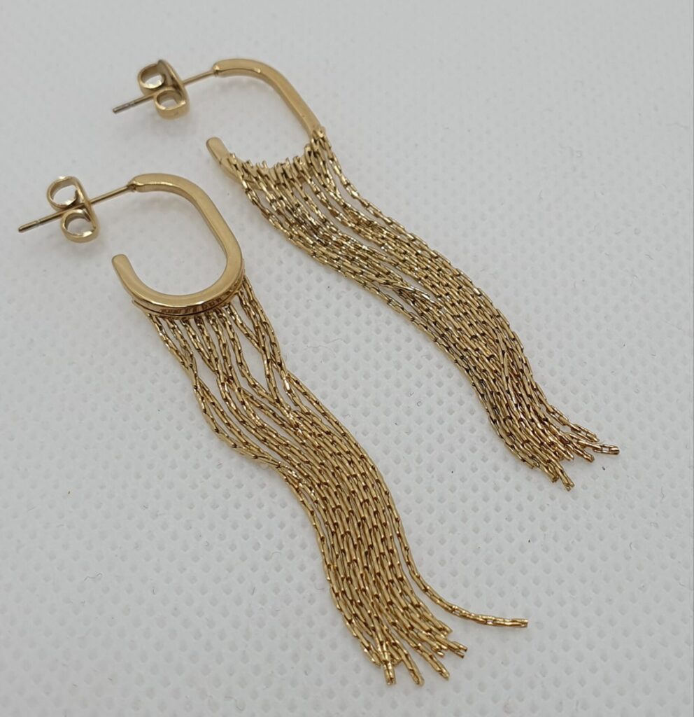 Pendientes largos de acero con baño de oro, 6,50 cms de largo (0101000045)